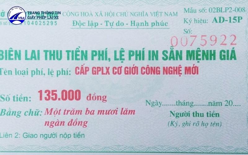 Thủ tục đổi bằng lái xe máy như thế nào? 8 Biên lai đổi bằng lái xe máy