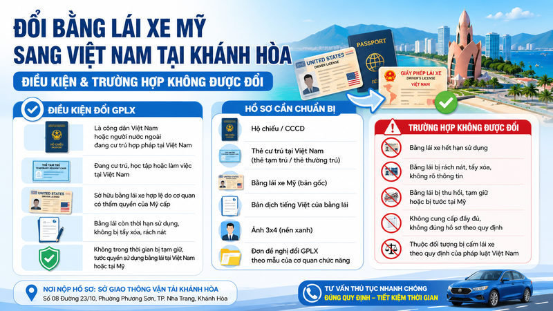 Đổi bằng lái xe Mỹ sang Việt Nam tại Khánh Hòa: điều kiện & trường hợp không được đổi