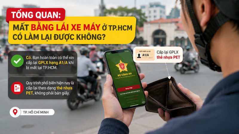 Làm lại bằng lái xe máy bị mất tại TPHCM: Thủ tục 2 Tổng quan: Mất bằng lái xe máy ở TP.HCM có làm lại được không?