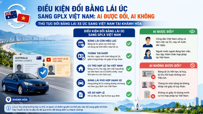 Thủ tục đổi bằng lái xe Úc sang Việt Nam tại Khánh Hòa 3 Điều kiện đổi bằng lái Úc sang GPLX Việt Nam: ai được đổi, ai không