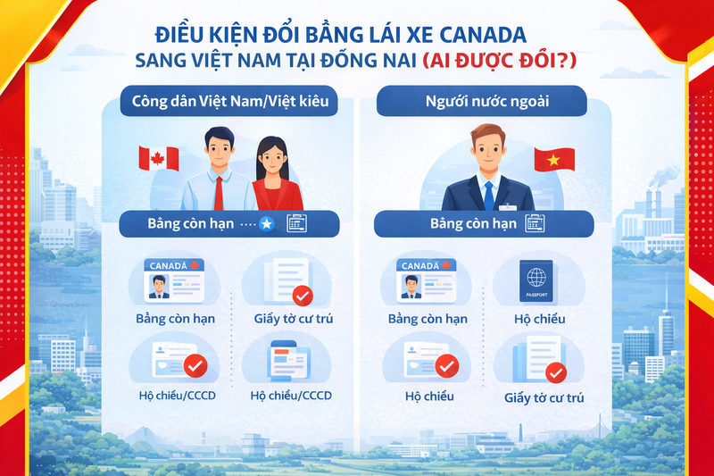 Thủ tục đổi bằng lái xe Canada sang Việt Nam tại Đồng Nai 3 Điều kiện đổi bằng lái xe Canada sang Việt Nam tại Đồng Nai (ai được đổi?)