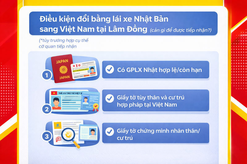 Đổi bằng lái xe Nhật Bản sang Việt Nam tại Lâm Đồng 3 Điều kiện đổi bằng lái xe Nhật Bản sang Việt Nam tại Lâm Đồng (cần gì để được tiếp nhận?)