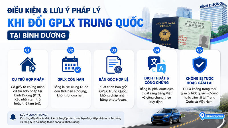 Điều kiện & lưu ý pháp lý khi đổi GPLX Trung Quốc tại Bình Dương