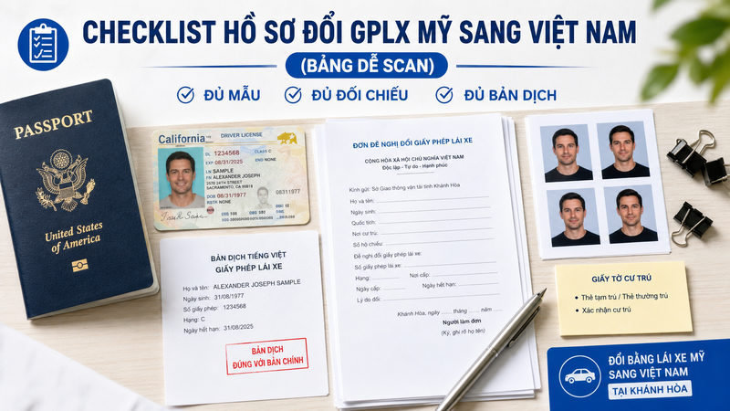 Checklist hồ sơ đổi GPLX Mỹ sang Việt Nam (bảng dễ scan)