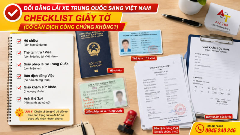 Hồ sơ đổi bằng lái xe Trung Quốc sang Việt Nam: checklist giấy tờ (có cần dịch công chứng không?)