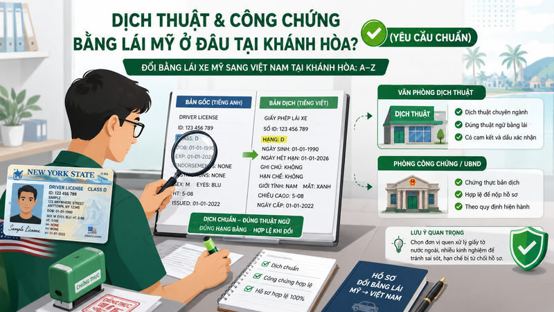 Dịch thuật & công chứng bằng lái Mỹ ở đâu tại Khánh Hòa? (yêu cầu chuẩn)