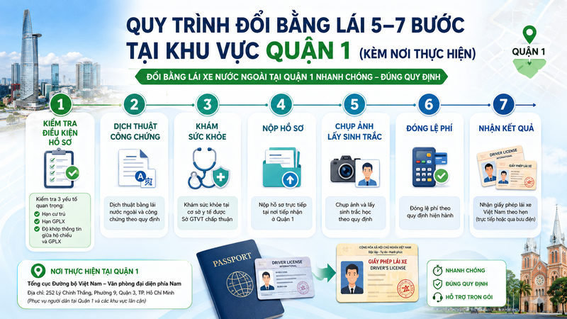 Quy trình đổi bằng lái 5–7 bước tại khu vực Quận 1 (kèm nơi thực hiện)